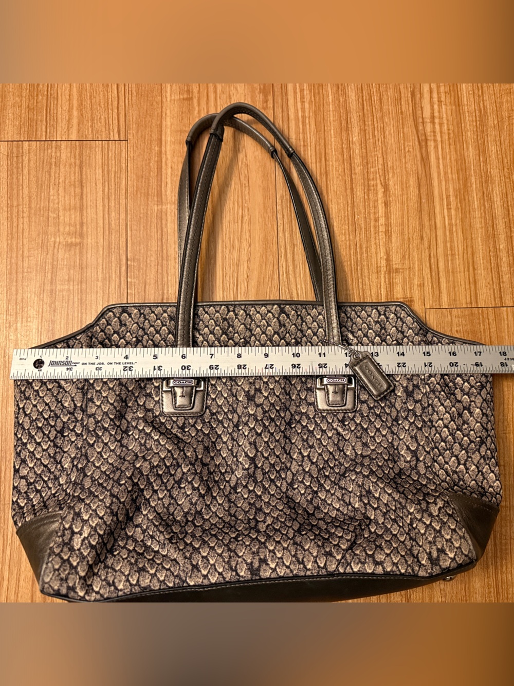 Coach Metallic Gray Snake-Print Tote